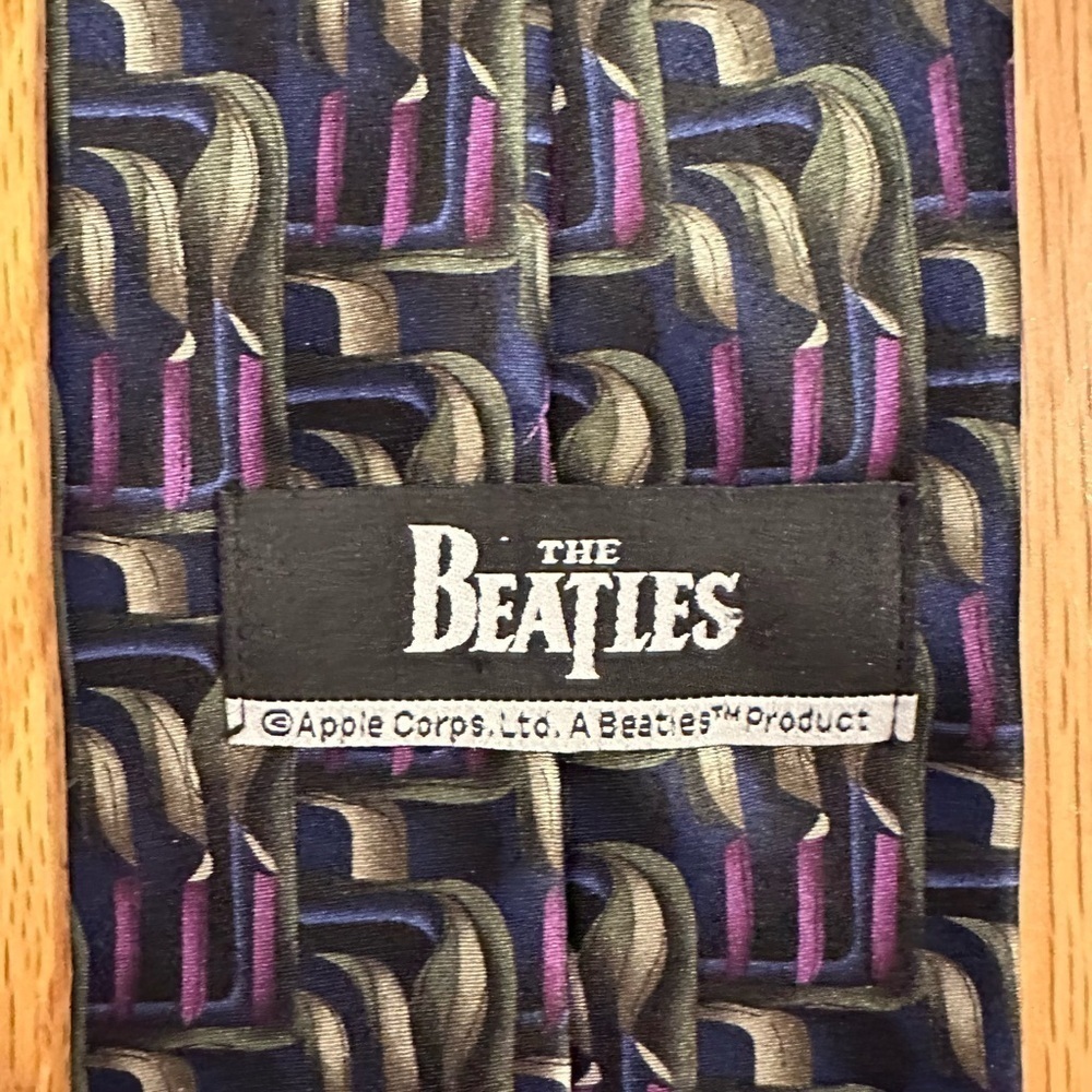 The Beatles 'Birthday' Silk Neck Tie- Blue Purple Gray Black Pattern Mens